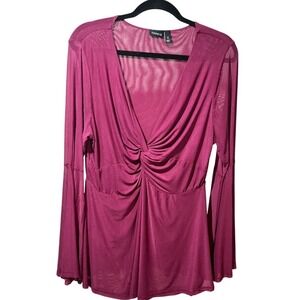 Torrid Magenta Mesh Ruched V Neck Bell Sleeve Fairycore Tunic Top Plus Size 2